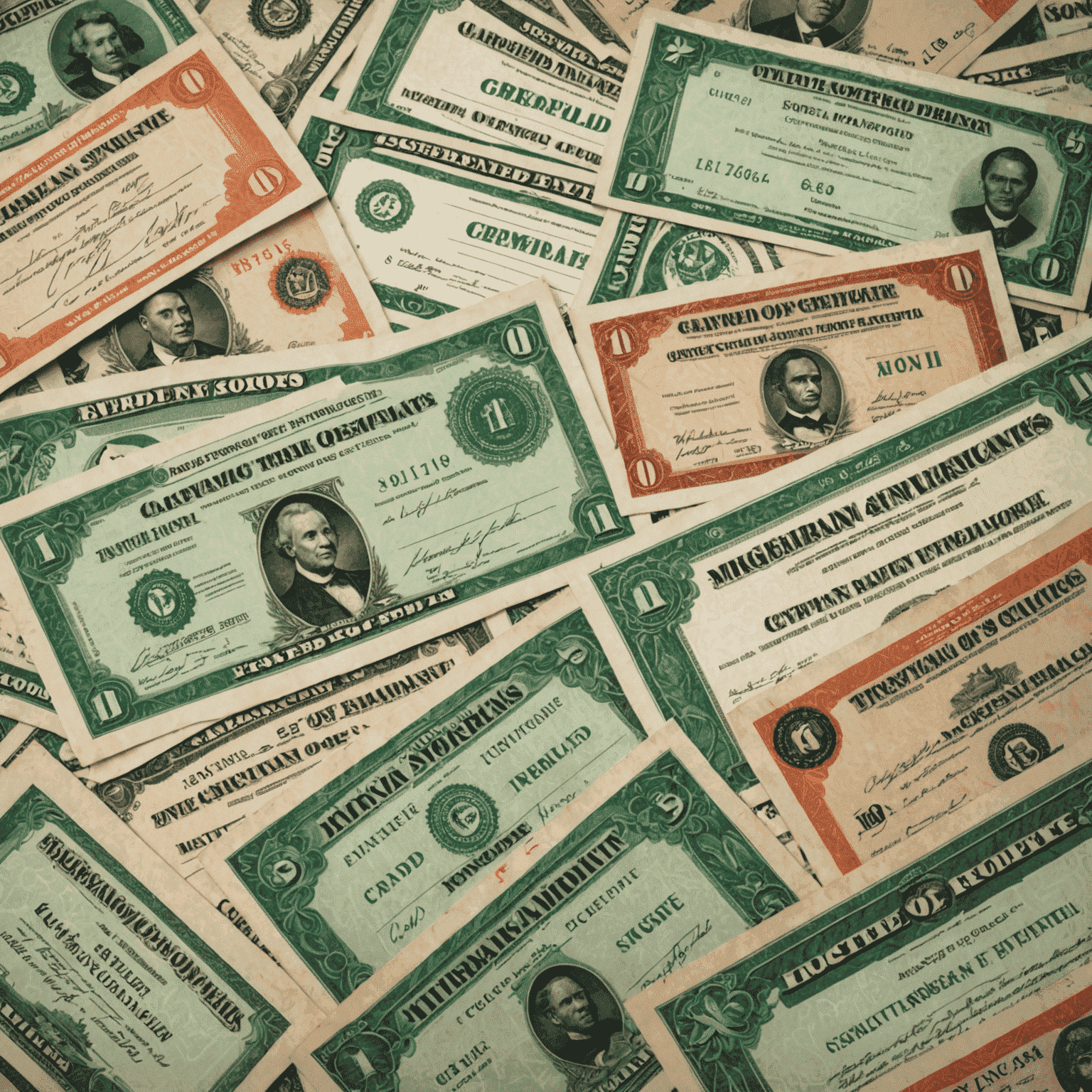 A collage of various fixed income securities certificates, including Nigerian government bonds and corporate bonds